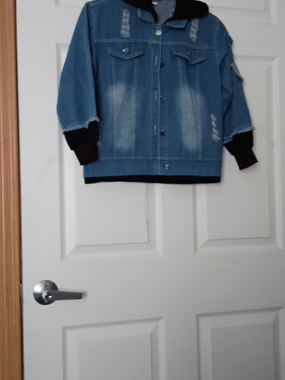 Kids Blue Denim Jacket with Black Hooded Trim